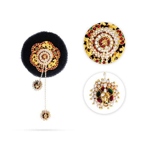 Decorated Andal Kondai - 3 Inches | Moti Beads & Stone Andal Kondai/ Hair Accessory for Deity - Head & Face Accessories