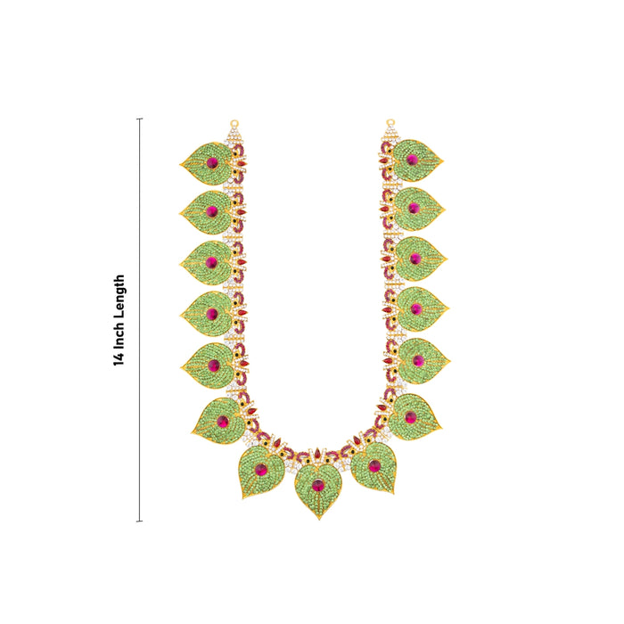 Stone Haram - 14 Inches | 15 Betal Leaf Design Artificial Jewelry/ Multicolour Stone Jewellery For Deity - Neck & Body Accessories