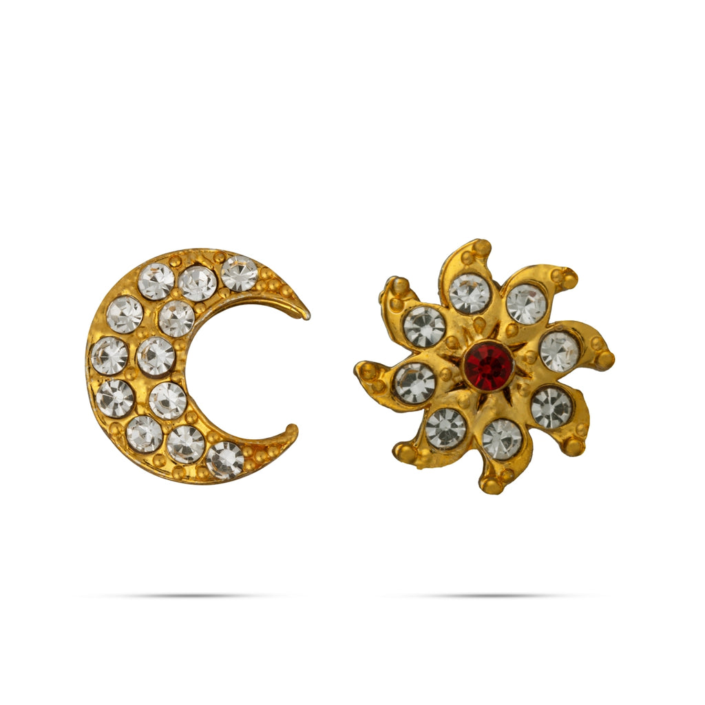 Stone Sun and Moon Billai - 0.5 Inch | Stone Jewellery/ Gold Polish Hair Accessories for Deity/ 5 Gms Approx