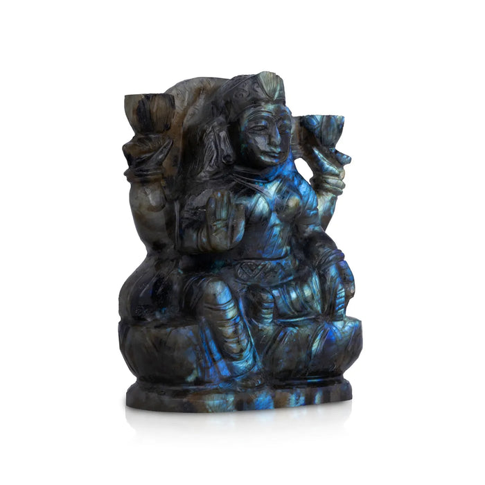 Lakshmi Sitting on Base Murti- 4 x 3 Inches | LabraDorite Idol/ Maha Lakshmi Statue/ Decor For Home & Pooja - Sphatik & Semi Precious Stone Murties