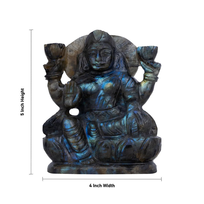 Lakshmi Sitting on Base Murti- 4 x 3 Inches | LabraDorite Idol/ Maha Lakshmi Statue/ Decor For Home & Pooja - Sphatik & Semi Precious Stone Murties