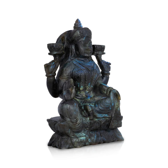 Lakshmi Sitting on Base Murti- 4 x 3 Inches | LabraDorite Idol/ Maha Lakshmi Statue/ Decor For Home & Pooja - Sphatik & Semi Precious Stone Murties
