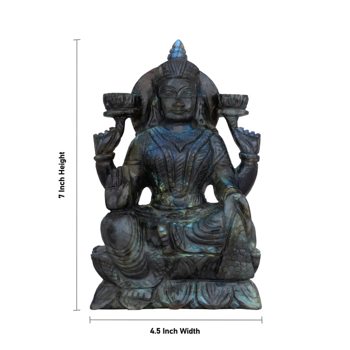 Lakshmi Sitting on Base Murti- 4 x 3 Inches | LabraDorite Idol/ Maha Lakshmi Statue/ Decor For Home & Pooja - Sphatik & Semi Precious Stone Murties