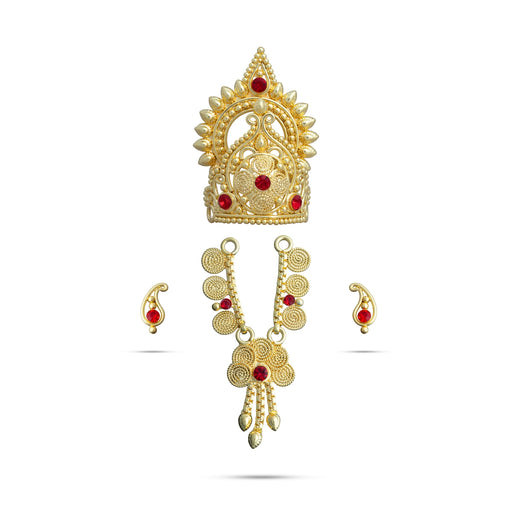 Mala Kireedam Earring Set - 2 x 1 Inches | Gold Polish Jewellery/ Necklace Kiridam Earing for Deity Decor - Deity Jewellery & Vastra Sets