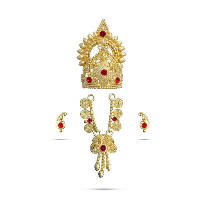 Mala Kireedam Earring Set - 2 x 1 Inches | Gold Polish Jewellery/ Necklace Kiridam Earing for Deity Decor - Deity Jewellery & Vastra Sets