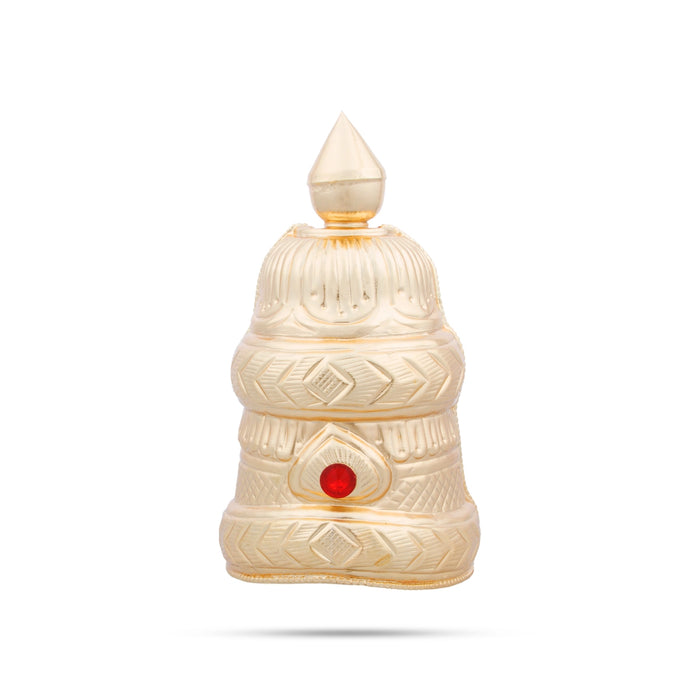 Half Kireedam - 7 x 3 Inches | Gold Polish Half Crown/ Single Stone Kiridam for Deity Decor - Head & Face Accessories