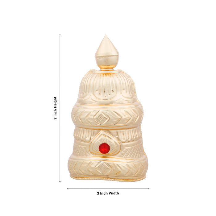 Half Kireedam - 7 x 3 Inches | Gold Polish Half Crown/ Single Stone Kiridam for Deity Decor - Head & Face Accessories