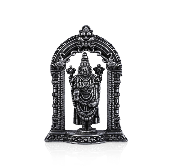Silver Balaji Murti With Arch- 2.5 X 2.5 Inches | Standing Perumal Statue/Antique Polish Balaji Idol For Pooja - German Silver Murties