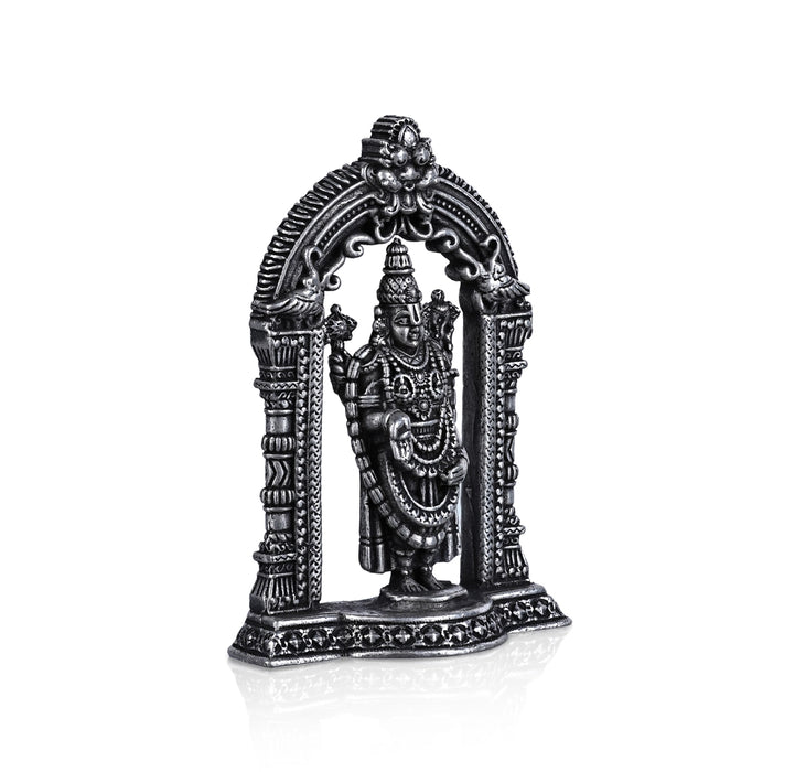 Silver Balaji Murti With Arch- 2.5 X 2.5 Inches | Standing Perumal Statue/Antique Polish Balaji Idol For Pooja - German Silver Murties