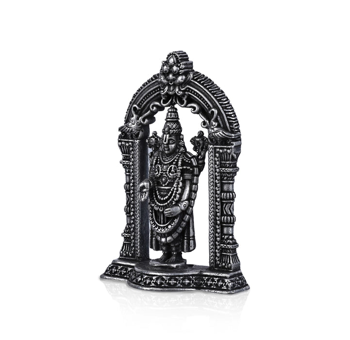 Silver Balaji Murti With Arch- 2.5 X 2.5 Inches | Standing Perumal Statue/Antique Polish Balaji Idol For Pooja - German Silver Murties