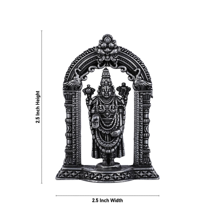 Silver Balaji Murti With Arch- 2.5 X 2.5 Inches | Standing Perumal Statue/Antique Polish Balaji Idol For Pooja - German Silver Murties