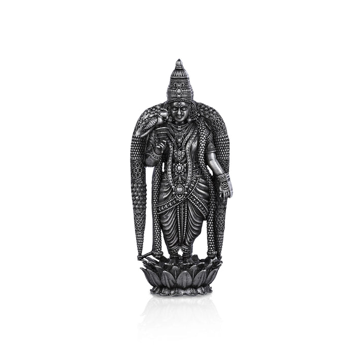Meenakshi Amman Statue Standing On Lotus- 3.5X1.5 Inches | Silver Idol/Antique Polish Meenakshi Statue For Pooja - German Silver Murties