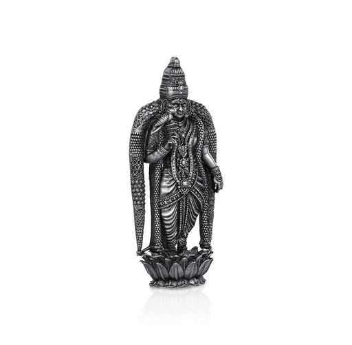 Meenakshi Amman Statue Standing On Lotus- 3.5X1.5 Inches | Silver Idol/Antique Polish Meenakshi Statue For Pooja - German Silver Murties