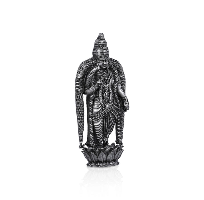 Meenakshi Amman Statue Standing On Lotus- 3.5X1.5 Inches | Silver Idol/Antique Polish Meenakshi Statue For Pooja - German Silver Murties