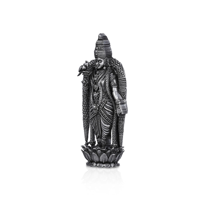 Meenakshi Amman Statue Standing On Lotus- 3.5X1.5 Inches | Silver Idol/Antique Polish Meenakshi Statue For Pooja - German Silver Murties