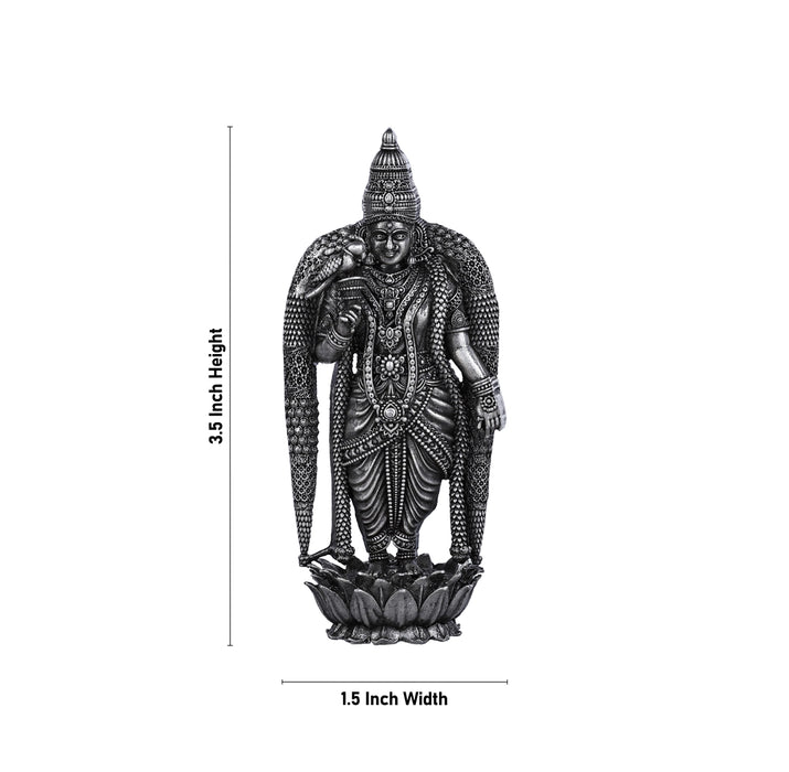 Meenakshi Amman Statue Standing On Lotus- 3.5X1.5 Inches | Silver Idol/Antique Polish Meenakshi Statue For Pooja - German Silver Murties