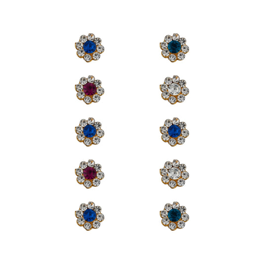 Stone Pottu Set | 10 Pcs/ Stone Tilak/ Stone Bindi/ Stone Jewellery for Deity Decor/ Assorted Colour - Head & Face Accessories
