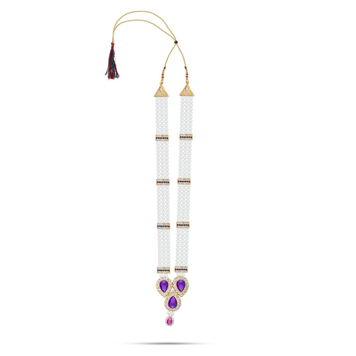 Moti Mala With Multicolour Stone Dollar - 19 Inches | 3 Line Pearl Necklace/ Pearl Mala For Bridal Wear - Ethnic Wear Accessories