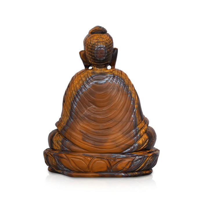Buddha Statue Sitting on Flower Base -6 x 4.5 inches | Tiger eye Semi precious stone/Stone buddha Murti / Buddha Idol for Home - Sphatik & Semi Precious Stone Murties