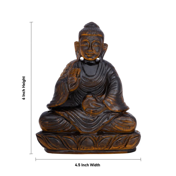 Buddha Statue Sitting on Flower Base -6 x 4.5 inches | Tiger eye Semi precious stone/Stone buddha Murti / Buddha Idol for Home - Sphatik & Semi Precious Stone Murties