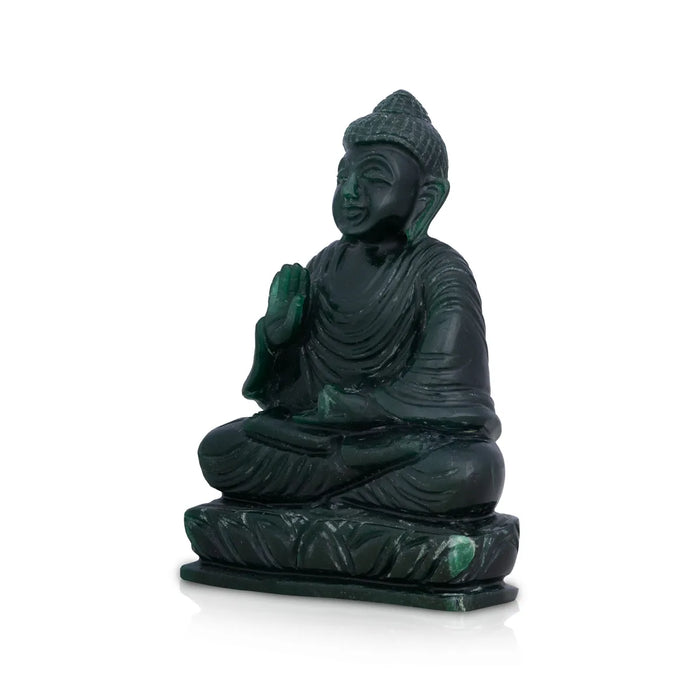 Buddha Sitting on Flower Base Statue - 5.5 x 4.5 inches | Stone Buddha Murti / Buddha Statue for Home - Sphatik & Semi Precious Stone Murties