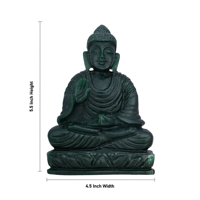 Buddha Sitting on Flower Base Statue - 5.5 x 4.5 inches | Stone Buddha Murti / Buddha Statue for Home - Sphatik & Semi Precious Stone Murties