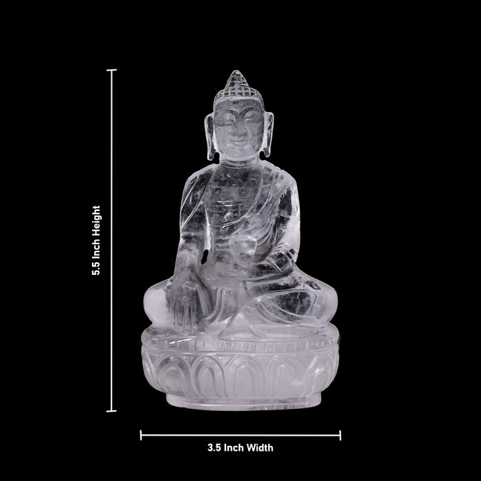 Buddha Sitting on Base Statue - 5.5 x 3.5 Inches | Sphatik Buddha Idol / Buddha Murti for Home Decor - Sphatik & Semi Precious Stone Murties