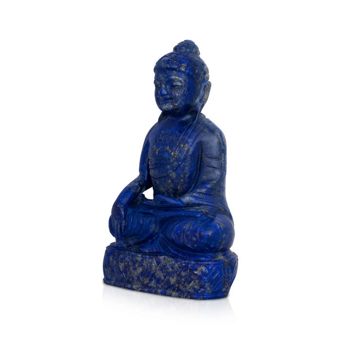 Buddha Sitting On Flower Base Murti- 6 x 4 inches| Semi precious Stone Buddha sculpture/ Lapies Buddha idol for Home - Sphatik & Semi Precious Stone Murties