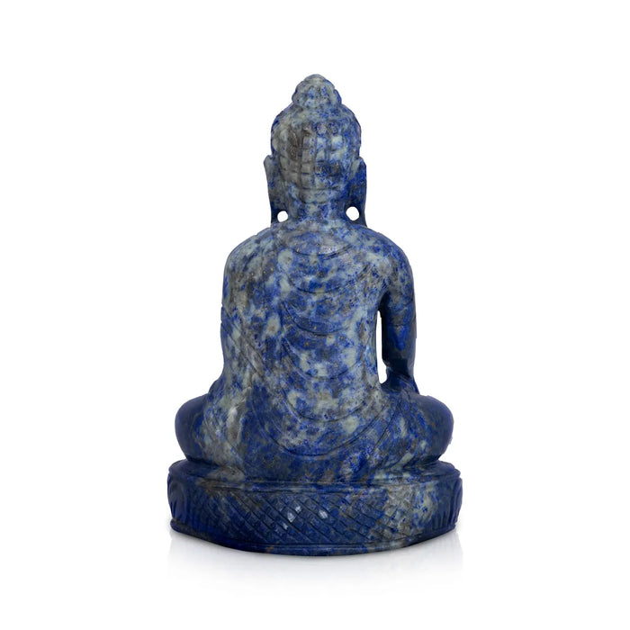 Buddha Sitting On Flower Base Murti- 6 x 4 inches| Semi precious Stone Buddha sculpture/ Lapies Buddha idol for Home - Sphatik & Semi Precious Stone Murties