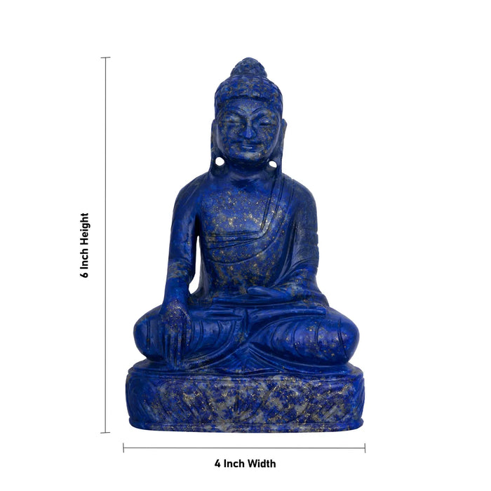 Buddha Sitting On Flower Base Murti- 6 x 4 inches| Semi precious Stone Buddha sculpture/ Lapies Buddha idol for Home - Sphatik & Semi Precious Stone Murties