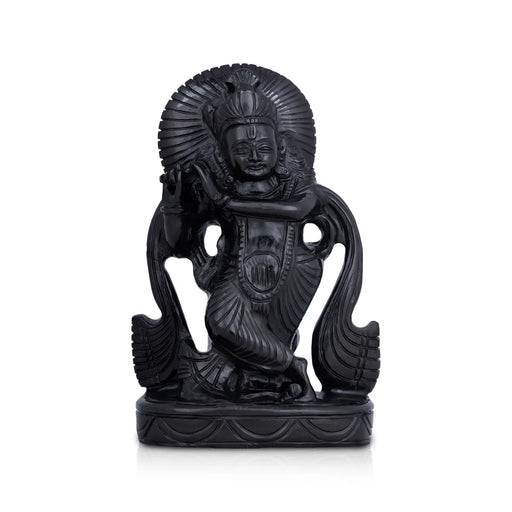 Krishna Standing On Base Murti - 7.5 x 5 Inches | Black Opel Statue/ Lord Krishna Idol/ Decor For Home & Pooja - Sphatik & Semi Precious Stone Murties
