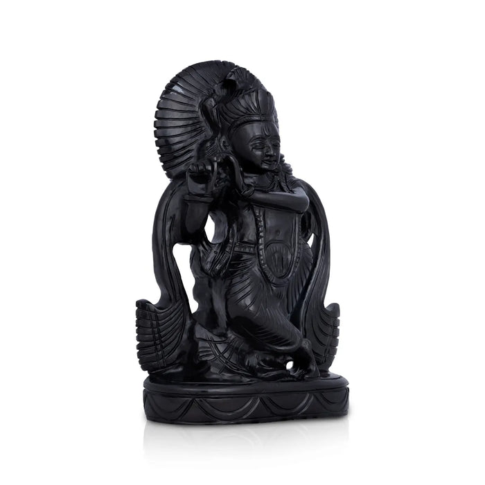 Krishna Standing On Base Murti - 7.5 x 5 Inches | Black Opel Statue/ Lord Krishna Idol/ Decor For Home & Pooja - Sphatik & Semi Precious Stone Murties