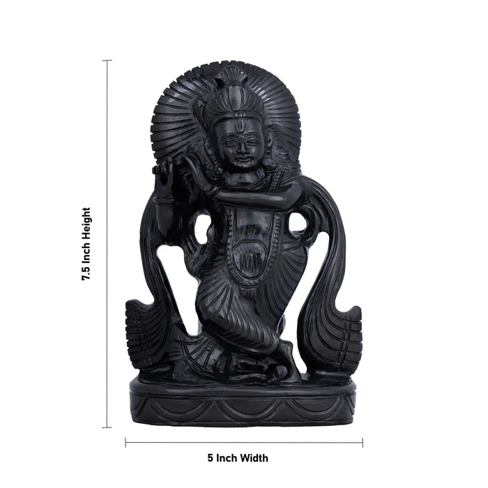 Krishna Standing On Base Murti - 7.5 x 5 Inches | Black Opel Statue/ Lord Krishna Idol/ Decor For Home & Pooja - Sphatik & Semi Precious Stone Murties