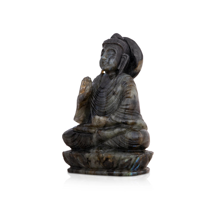 Buddha Statue Sitting On Base - 6 x 4.5 Inches | Labradorite Buddha Murti/ Buddha for Pooja - Sphatik & Semi Precious Stone Murties