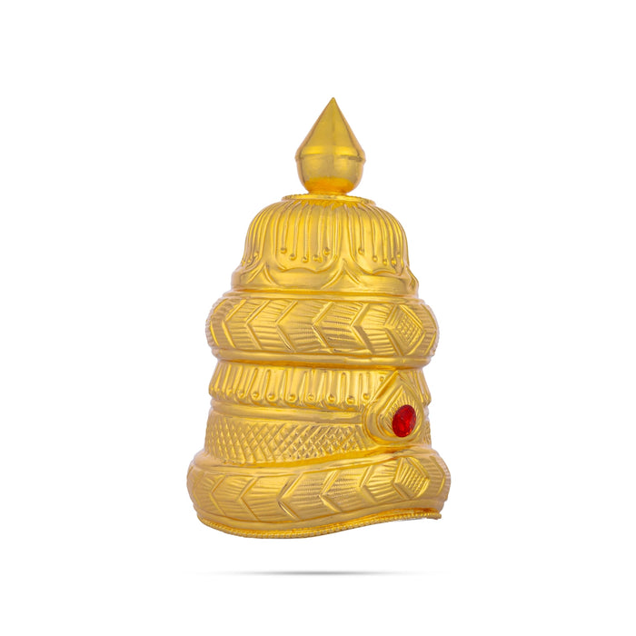 Full Crown - 7.5 x 4.25 Inches | Gold Polish Kireedam/ Single Stone Kiridam/ Mukut For Deity Decor - Head & Face Accessories