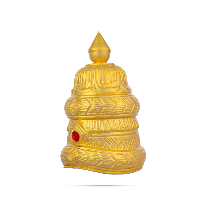 Full Crown - 7.5 x 4.25 Inches | Gold Polish Kireedam/ Single Stone Kiridam/ Mukut For Deity Decor - Head & Face Accessories