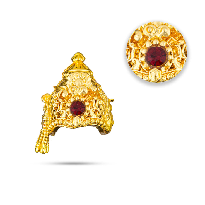 Half Crown - 0.75 x 0.5 Inches | Gold Polish Half Turban/ Half Kiridam/ Single Stone Half Kireedam for Deity - Head & Face Accessories