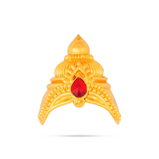 Half Crown - 2.5 x 2.5 Inches | Gold Polish Half Turban/ Single Stone Half Kiridam/ Half Mukut for Deity - Head & Face Accessories