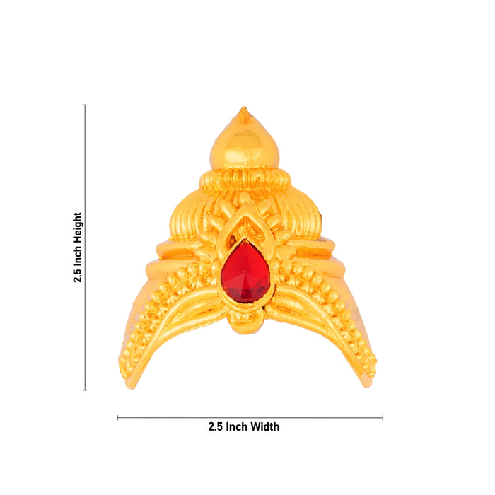 Half Crown - 2.5 x 2.5 Inches | Gold Polish Half Turban/ Single Stone Half Kiridam/ Half Mukut for Deity - Head & Face Accessories