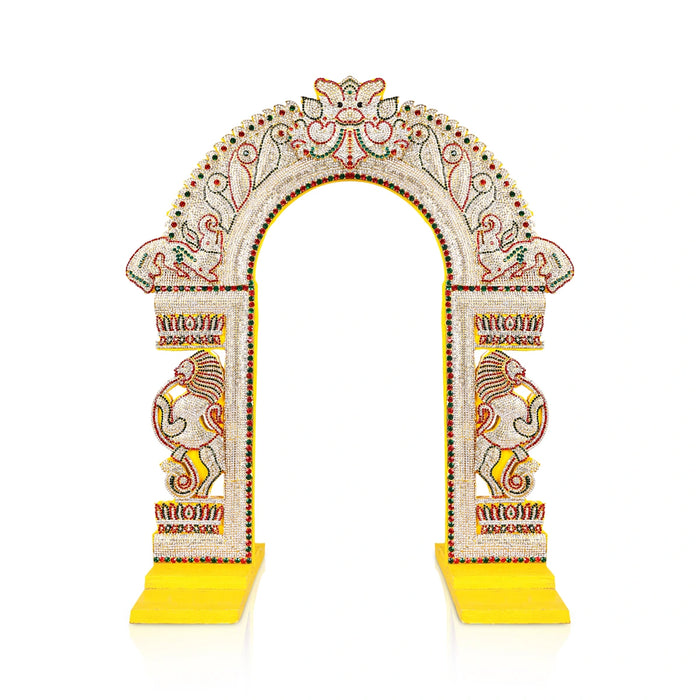 Stone Thiruvachi | Inner 22.5 x 11 Inches / Outer 28 x 25 Inches / Prabhavali / Thiruvatchi MultiStone for Deity - Deity Accessories