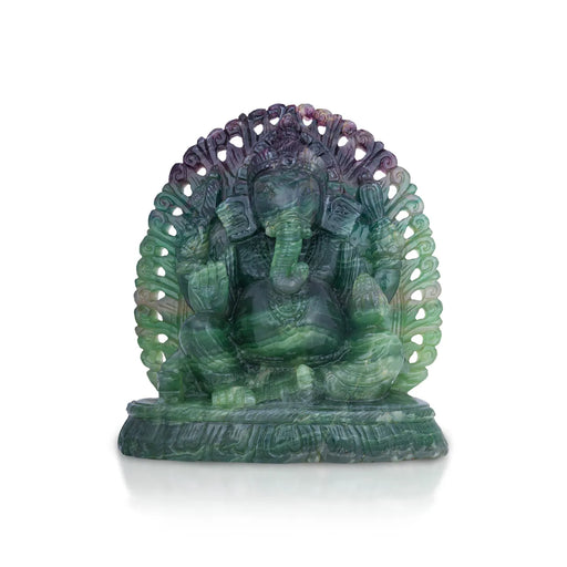 Ganesha Murti - 7 x 6.5 inches | Fluroite Statue/ Vinayaka Idol for Pooja/ Ganapathi Statue - Sphatik & Semi Precious Stone Murties