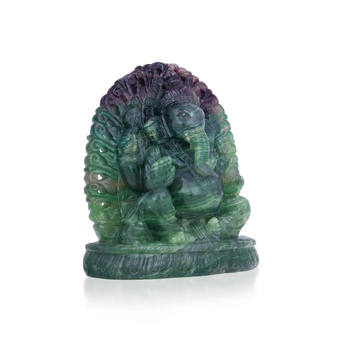 Ganesha Murti - 7 x 6.5 inches | Fluroite Statue/ Vinayaka Idol for Pooja/ Ganapathi Statue - Sphatik & Semi Precious Stone Murties
