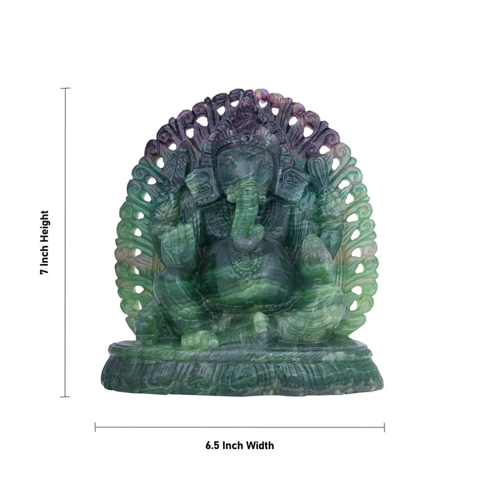 Ganesha Murti - 7 x 6.5 inches | Fluroite Statue/ Vinayaka Idol for Pooja/ Ganapathi Statue - Sphatik & Semi Precious Stone Murties
