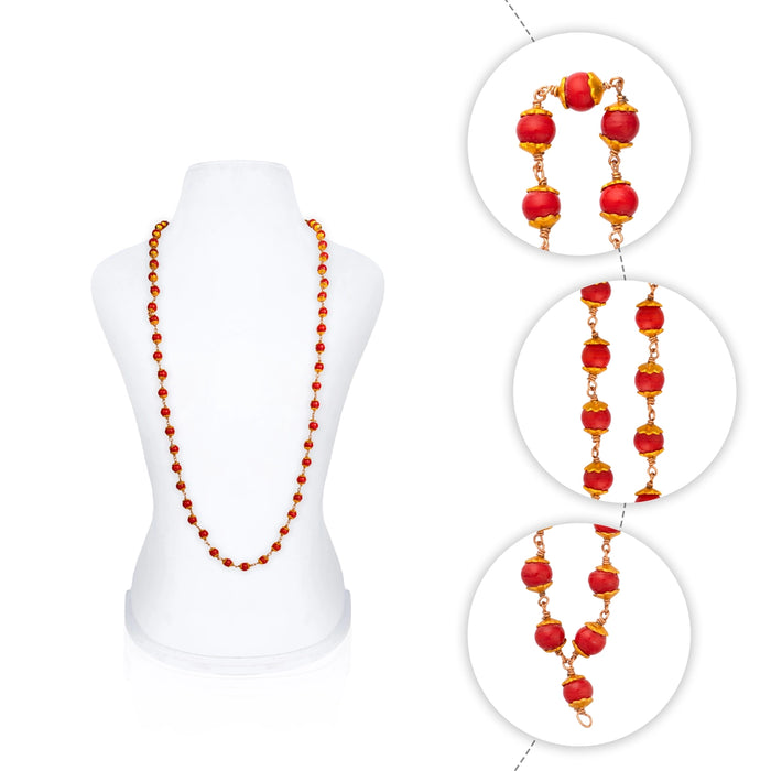 Orange Mala - 32 Inches | 108 Beads/ Beads Mala With Copper Cup/ Orange Bead Mala for Men & Women