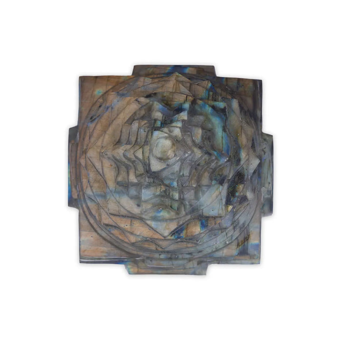 Maha Meru - 4.5 x 3.75 Inches | Labradorite Sri Yantra/ Mahameru Yantra/ Shri Yantra for Pooja - Maha Meru & Yantra