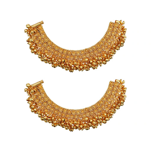 Payal Anklet Jewelry Pair - 6 Inches | Gold Polish Kolusu/ Artificial Jewellery For Deity Decor - Waist & Leg Accessories