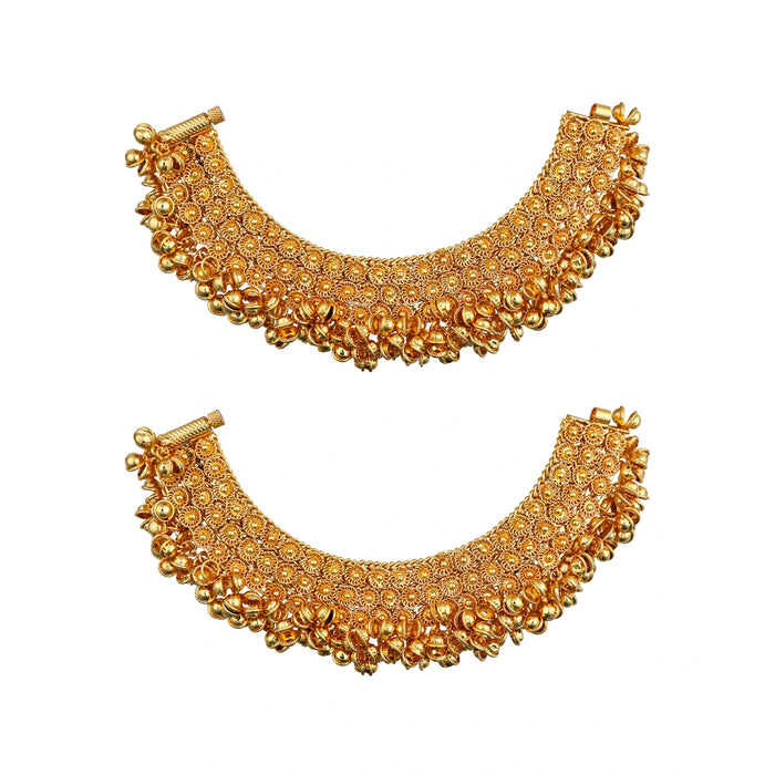 Payal Anklet Jewelry Pair - 6 Inches | Gold Polish Kolusu/ Artificial Jewellery For Deity Decor - Waist & Leg Accessories