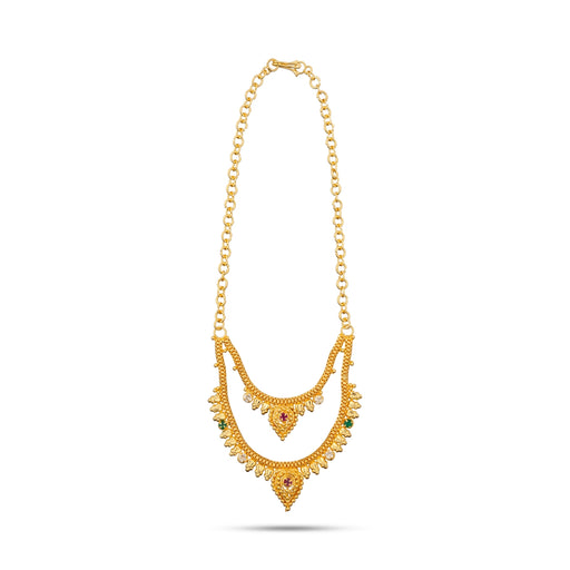 Gold Polish Necklace - 2.5 Inches | 2 Line Artificial Jewellery/ Gold Polish Jewelry For Ethnic Wear & Deity - Ethnic Wear Accessories