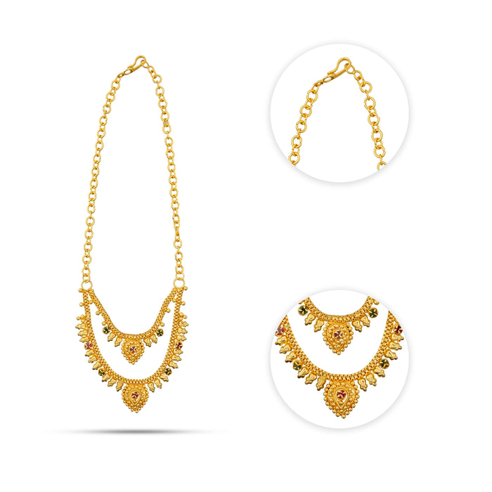 Gold Polish Necklace - 2.5 Inches | 2 Line Artificial Jewellery/ Gold Polish Jewelry For Ethnic Wear & Deity - Ethnic Wear Accessories