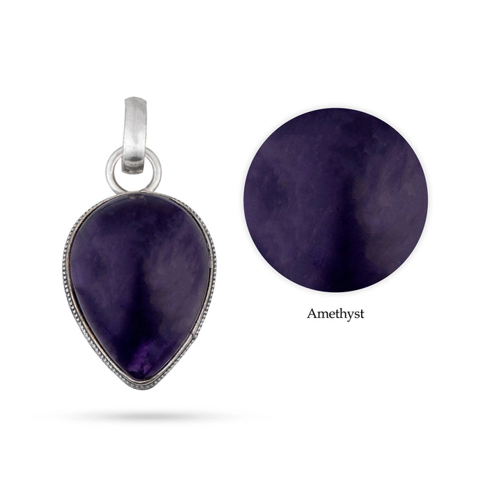 Amethyst Pendant - 2 x 1.5 Inches | Amethyst Locket/ Amethyst Stone Dollar for Men & Women - Mala & Pendant